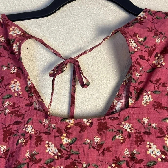 Lush Size Large Floral Ruffle Trimmed Dress Open Tie Back Side Zip Magenta NEW - Picture 6 of 11